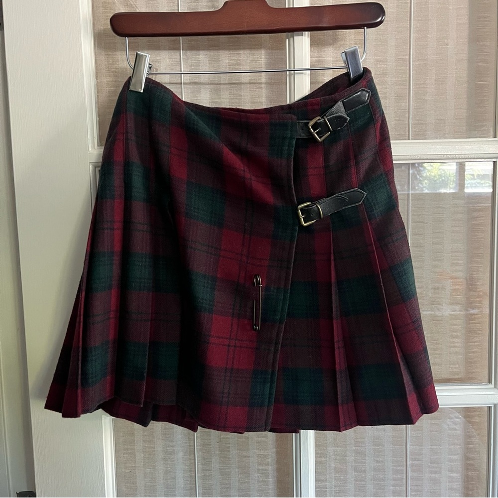 The Limited Red and Green Plaid tartan kilt Mini Skirt with buckles